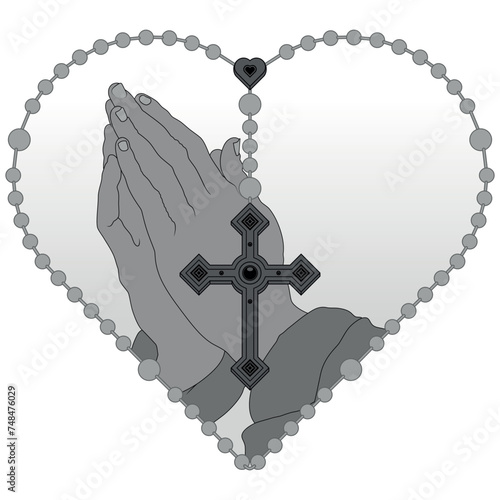 Praying hands with heart shaped rosary