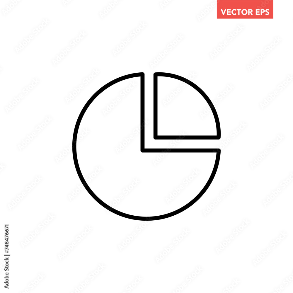 Single black pie graph line icon, simple piece diagram infographic flat design vector pictogram, interface elements for app logo web button ui ux isolated on white background Single black pie graph line icon, simple piece diagram infographic flat design vector pictogram, interface elements for app logo web button ui ux isolated on white background