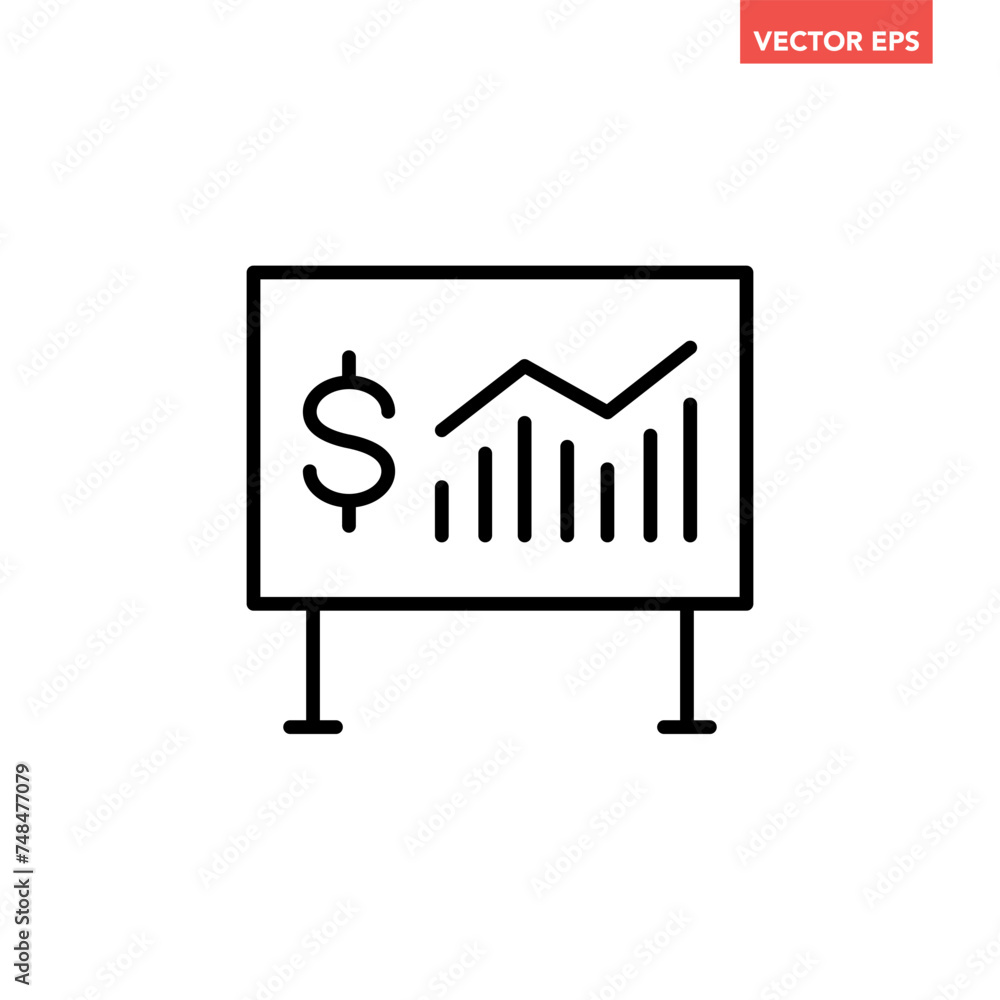 Single black financial analytics board line icon, simple business presentation flat design pictogram vector for app ads web banner button ui ux interface elements isolated on white background Single black financial analytics board line icon, simple business presentation flat design pictogram vector for app ads web banner button ui ux interface elements isolated on white background