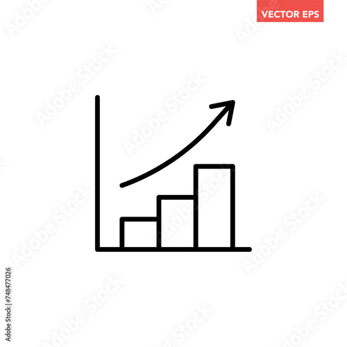 Single black financial growing graph line icon, simple successful chart diagram flat design pictogram vector for app ads web banner button ui ux interface elements isolated on white background