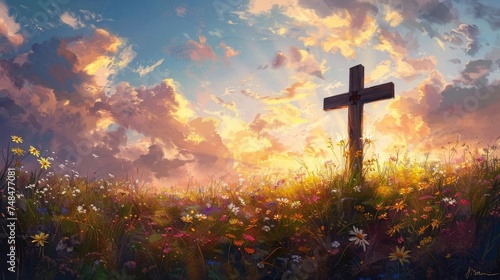 Dawn cross mountain golden rays sunrise faith spirituality peaceful sky worshipful tranquil atmosphere desert solitude sunset light horizon tranquility reflection rock holy landmark belief quiet hope