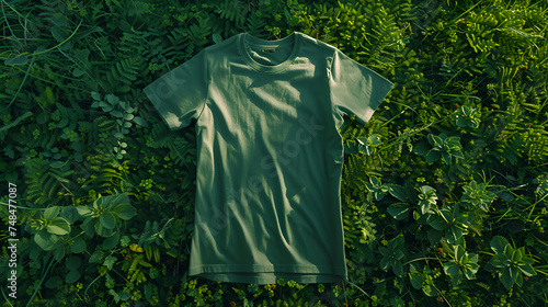 Organic green t-shirt clothes made of eco-friendly textile, offering sustainable fashion choices, Generative AI.

