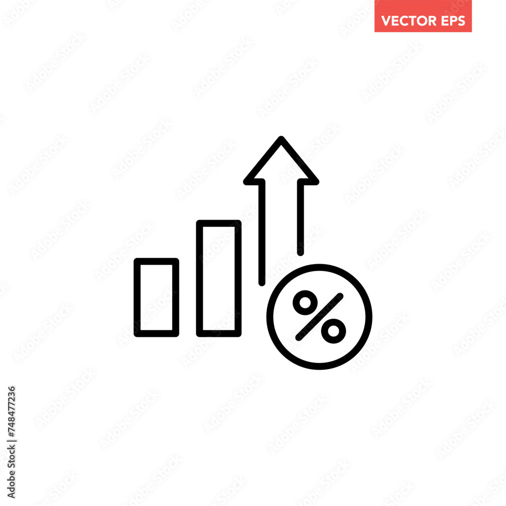 Single black high interest rate line icon, simple success graph trending upwards flat design interface infographic element for app ui ux web button, vector isolated on white background Single black high interest rate line icon, simple success graph trending upwards flat design interface infographic element for app ui ux web button, vector isolated on white background