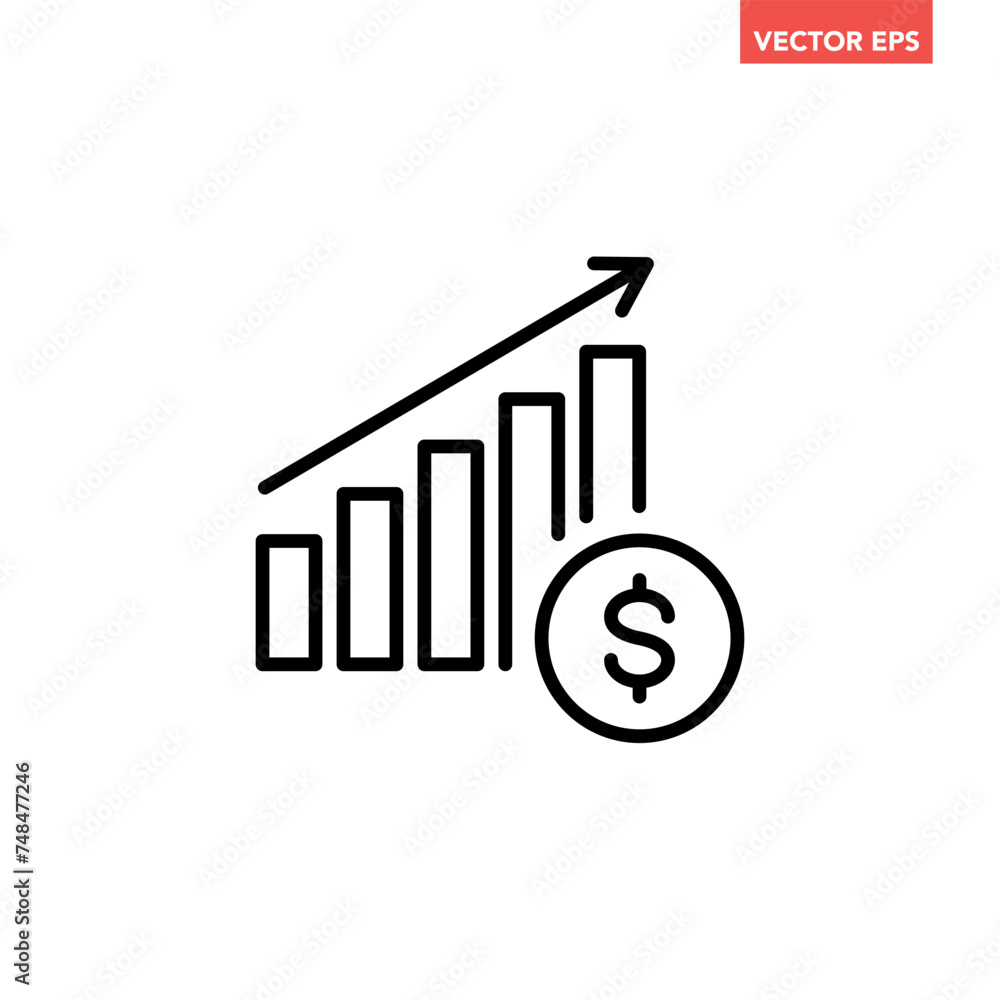 Black single financial growing graph line icon, simple cost inflation or earning up flat design pictogram vector for app ads web banner button ui ux interface elements isolated on white background Black single financial growing graph line icon, simple cost inflation or earning up flat design pictogram vector for app ads web banner button ui ux interface elements isolated on white background