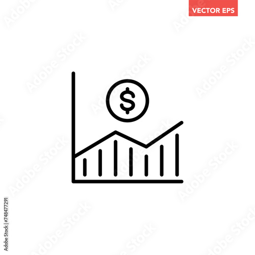 Black single growth diagram line icon, simple business chart graph flat design vector pictogram, infographic interface elements for app logo web button ui ux isolated on white background