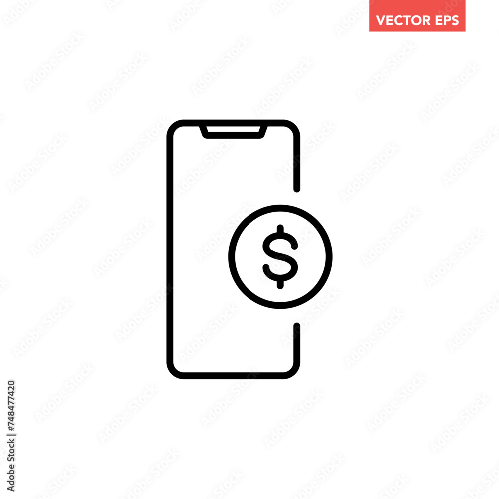 Black single mobile payment line icon, simple easy pay e-wallet flat design pictogram vector for app ads web banner button ui ux interface elements isolated on white background Black single mobile payment line icon, simple easy pay e-wallet flat design pictogram vector for app ads web banner button ui ux interface elements isolated on white background