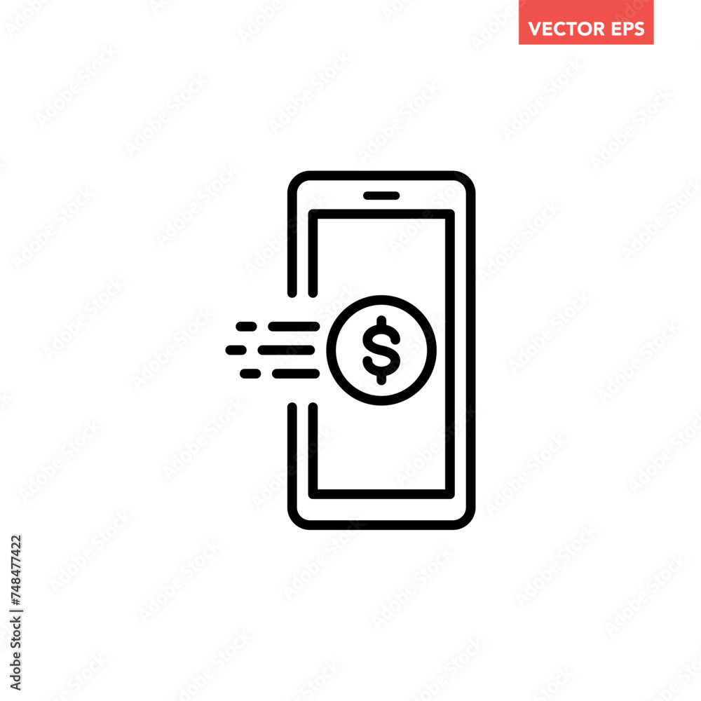 Black single mobile payment line icon, simple easy pay e-wallet flat design pictogram vector for app ads web banner button ui ux interface elements isolated on white background Black single mobile payment line icon, simple easy pay e-wallet flat design pictogram vector for app ads web banner button ui ux interface elements isolated on white background