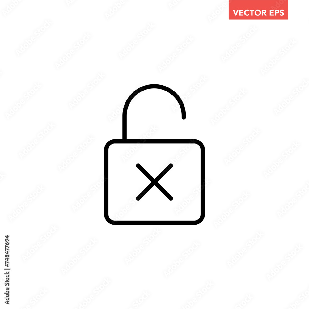 Single black unlock failed line icon, simple simple unsafe password protection flat design concept vector for app ads web banner button ui ux interface elements isolated on white background Single black unlock failed line icon, simple simple unsafe password protection flat design concept vector for app ads web banner button ui ux interface elements isolated on white background