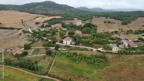 Nanclares de gamboa village in basque country, spain, with historical buildings, aerial view photo