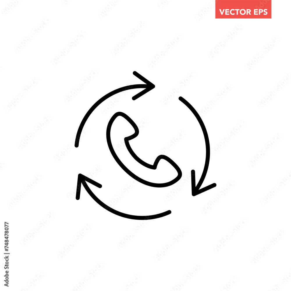 Black single recall line icon, simple call back technology flat design pictogram vector for app logo ads web webpage button ui ux interface elements isolated on white background Black single recall line icon, simple call back technology flat design pictogram vector for app logo ads web webpage button ui ux interface elements isolated on white background