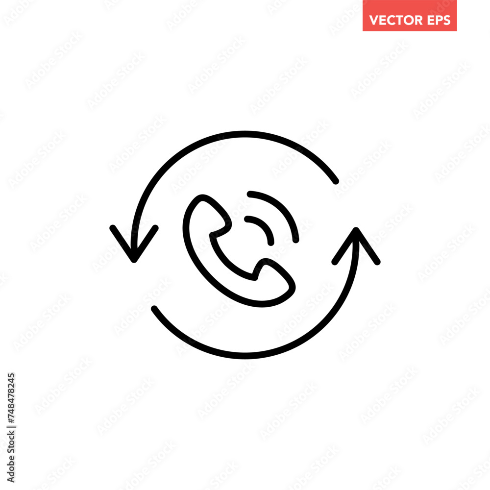 Black single recall line icon, simple call back technology flat design pictogram vector for app logo ads web webpage button ui ux interface elements isolated on white background Black single recall line icon, simple call back technology flat design pictogram vector for app logo ads web webpage button ui ux interface elements isolated on white background