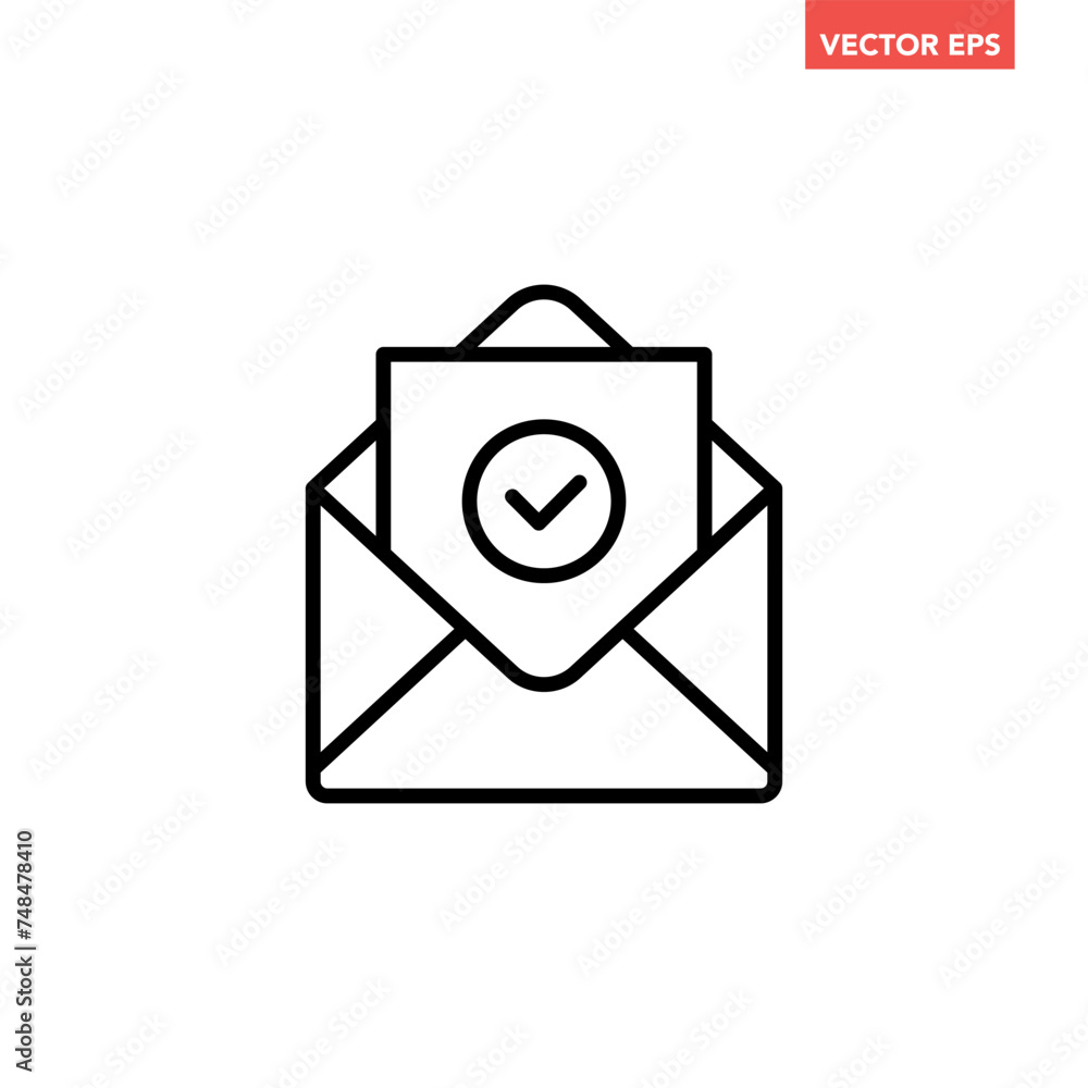 Single black email with confirmed document line icon, simple mail received flat design vector pictogram, infographic interface elements for app logo web button ui ux isolated on white background Single black email with confirmed document line icon, simple mail received flat design vector pictogram, infographic interface elements for app logo web button ui ux isolated on white background