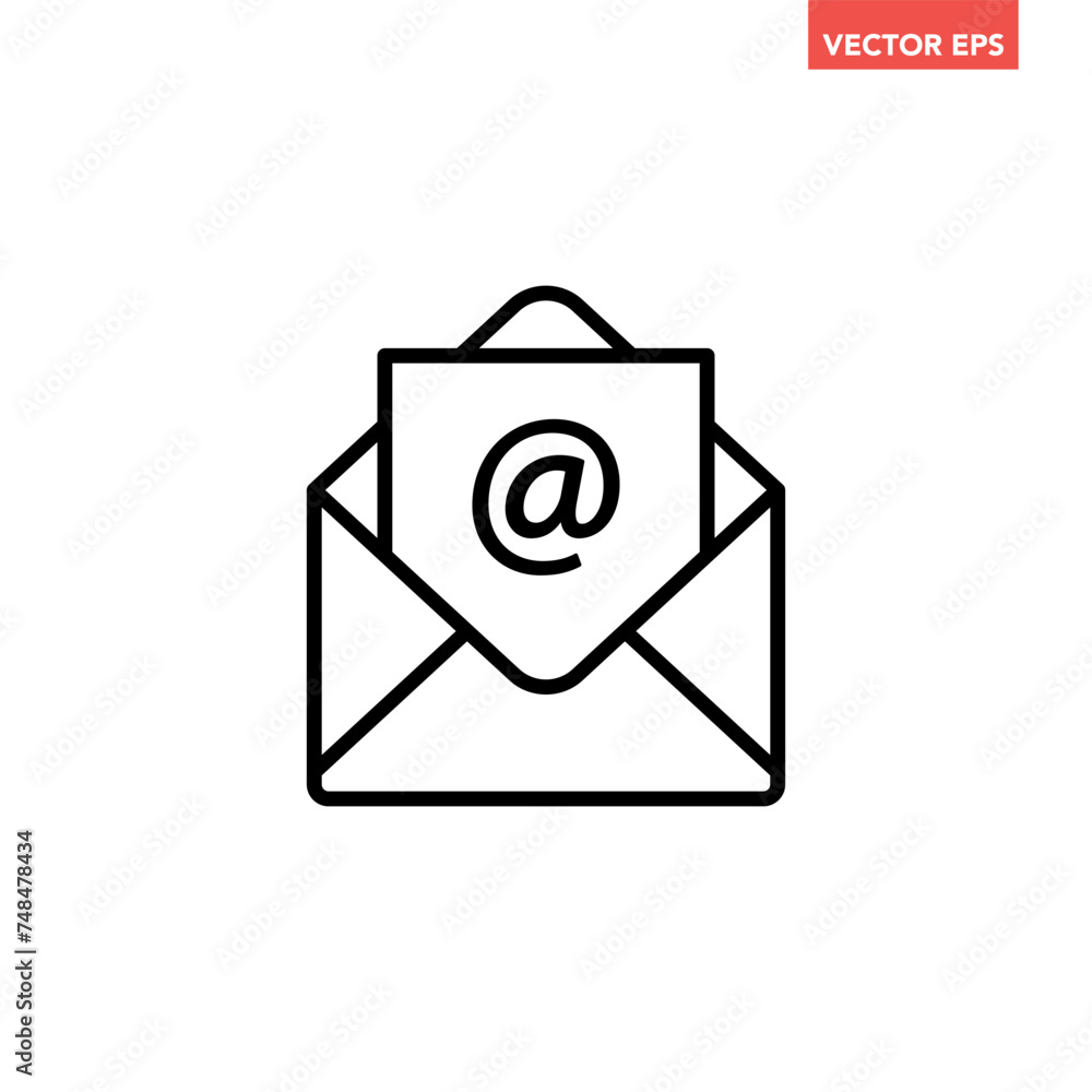 Single black email line icon, simple open mail envelope flat design vector pictogram, infographic interface elements for app logo web button ui ux isolated on white background Single black email line icon, simple open mail envelope flat design vector pictogram, infographic interface elements for app logo web button ui ux isolated on white background