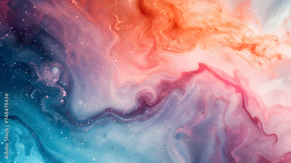 Obraz premium Combine the cosmic beauty of galaxies with the fluidity of watercolors in a marble background. Experiment with celestial colors