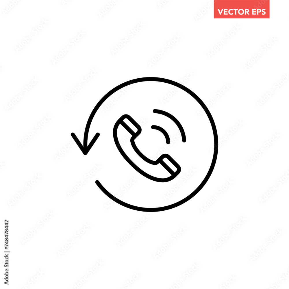 Black single recall line icon, simple call back technology flat design pictogram vector for app logo ads web webpage button ui ux interface elements isolated on white background Black single recall line icon, simple call back technology flat design pictogram vector for app logo ads web webpage button ui ux interface elements isolated on white background