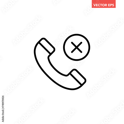 Black single disconnected call line icon, simple cancel or missed phone flat design pictogram vector for app logo ads web button ui ux interface elements isolated on white background