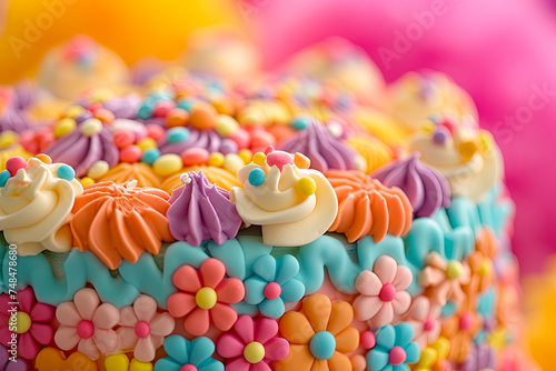 A vibrantly decorated birthday cake
