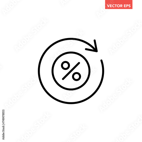 Black round loan percent refresh line icon, simple financial exchange fees flat design pictogram, infographic vector for app logo web button ui ux interface elements isolated on white background