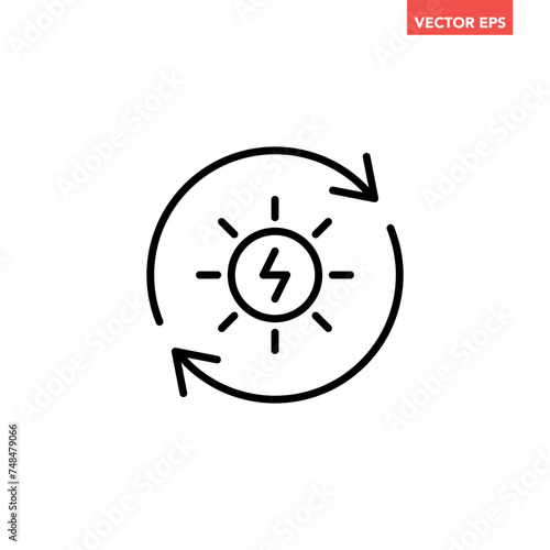 Single black solar energy generator line icon, simple natural power charge flat design pictogram, infographic illustration for app logo web button ui ux interface elements isolated on white background