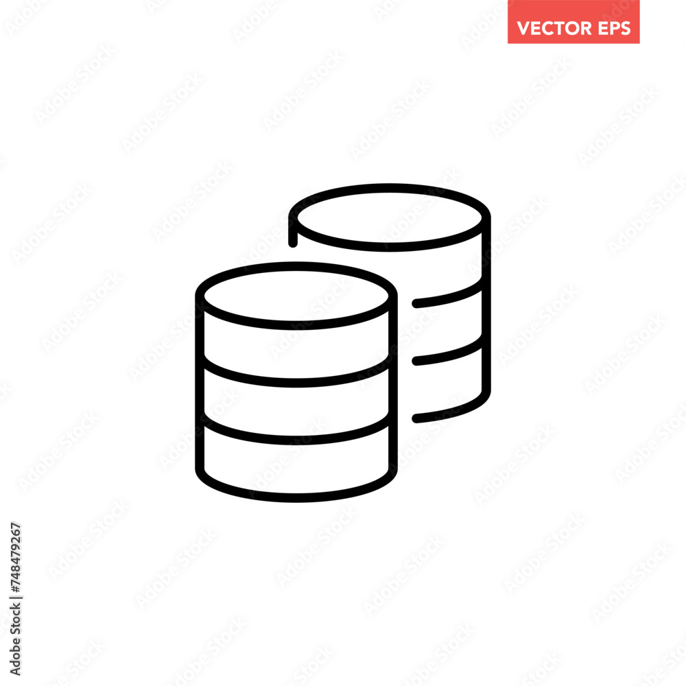Black single 2 database storages line icon, simple double tech storage flat design vector pictogram, infographic interface elements for app logo web button ui ux isolated on white background Black single 2 database storages line icon, simple double tech storage flat design vector pictogram, infographic interface elements for app logo web button ui ux isolated on white background