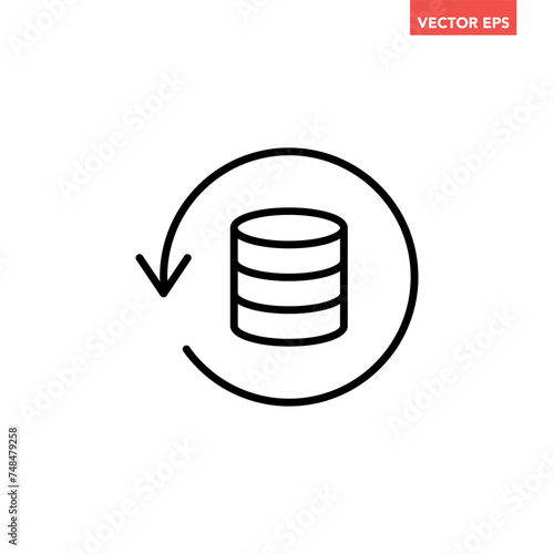 Black single database restore line icon, simple net data update flow arrow flat design vector pictogram, infographic interface elements for app logo web button ui ux isolated on white background