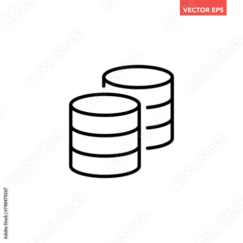 Black single 2 database storages line icon, simple double tech storage flat design vector pictogram, infographic interface elements for app logo web button ui ux isolated on white background
