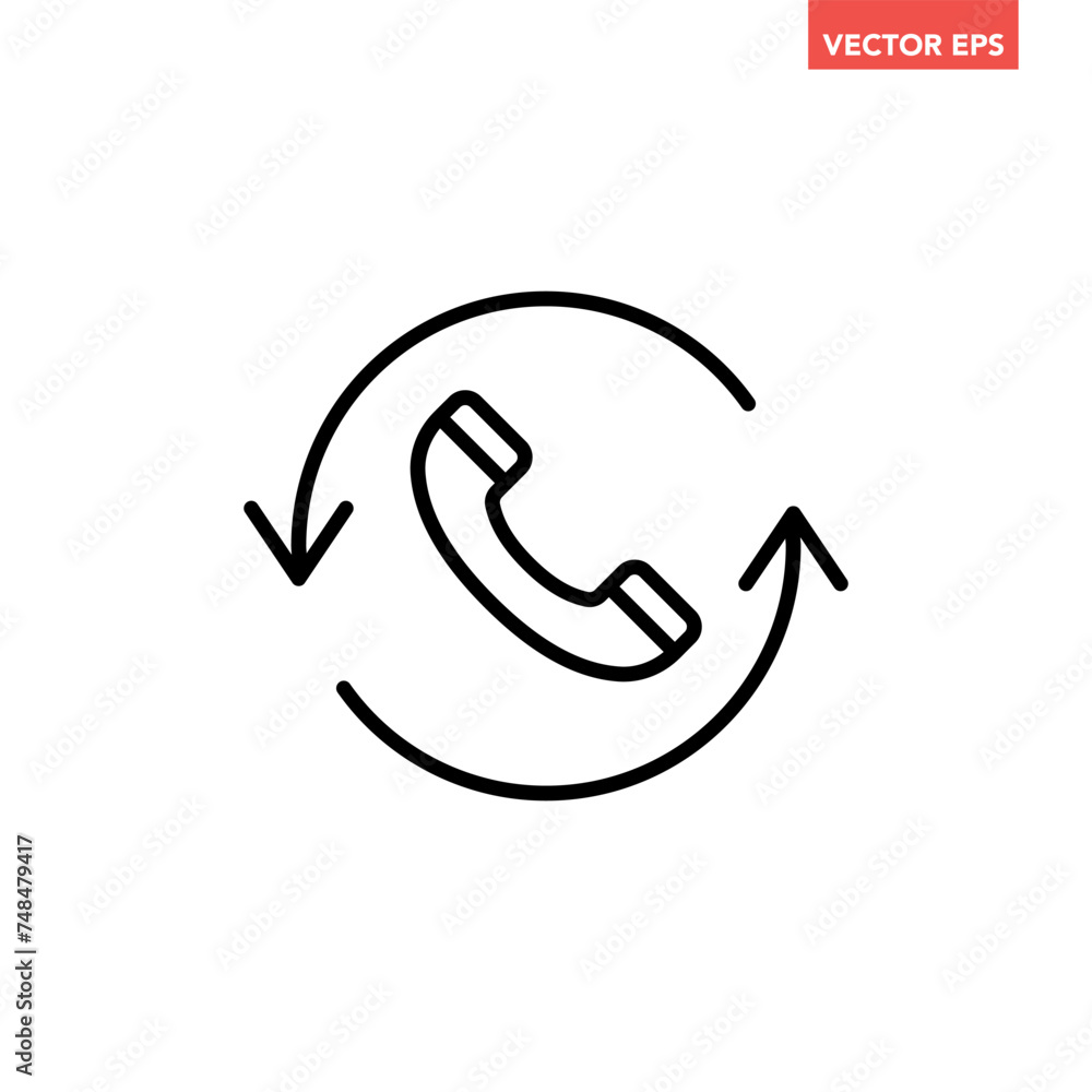 Black single recall line icon, simple call back technology flat design pictogram vector for app logo ads web webpage button ui ux interface elements isolated on white background Black single recall line icon, simple call back technology flat design pictogram vector for app logo ads web webpage button ui ux interface elements isolated on white background