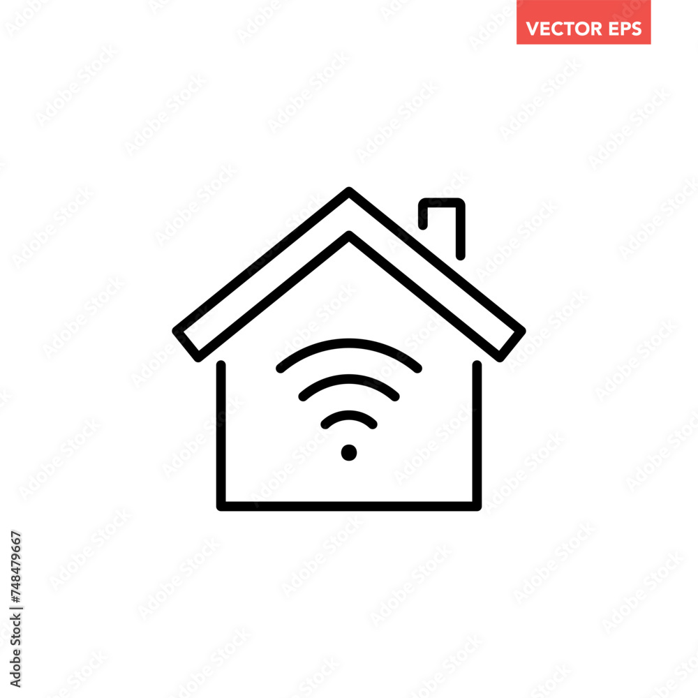 Black single smart home line icon, simple house wifi technology flat design, wi-fi included concept vector for app ads web banner button ui ux interface elements isolated on white background Black single smart home line icon, simple house wifi technology flat design, wi-fi included concept vector for app ads web banner button ui ux interface elements isolated on white background