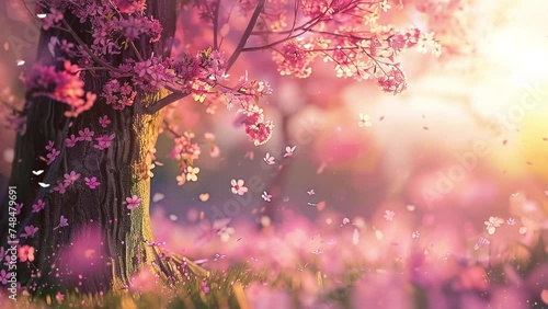 beautiful cherry tree with tender flowers. seamless looping overlay 4k virtual video animation background