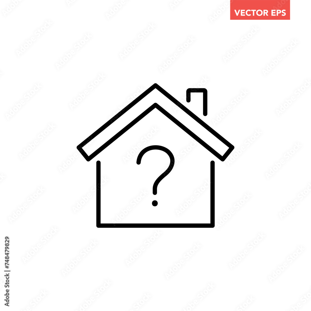 Black single house with question mark line icon, simple home problem flat design illustration infographic pictogram vector, app logo web button ui ux interface elements isolated on white background Black single house with question mark line icon, simple home problem flat design illustration infographic pictogram vector, app logo web button ui ux interface elements isolated on white background