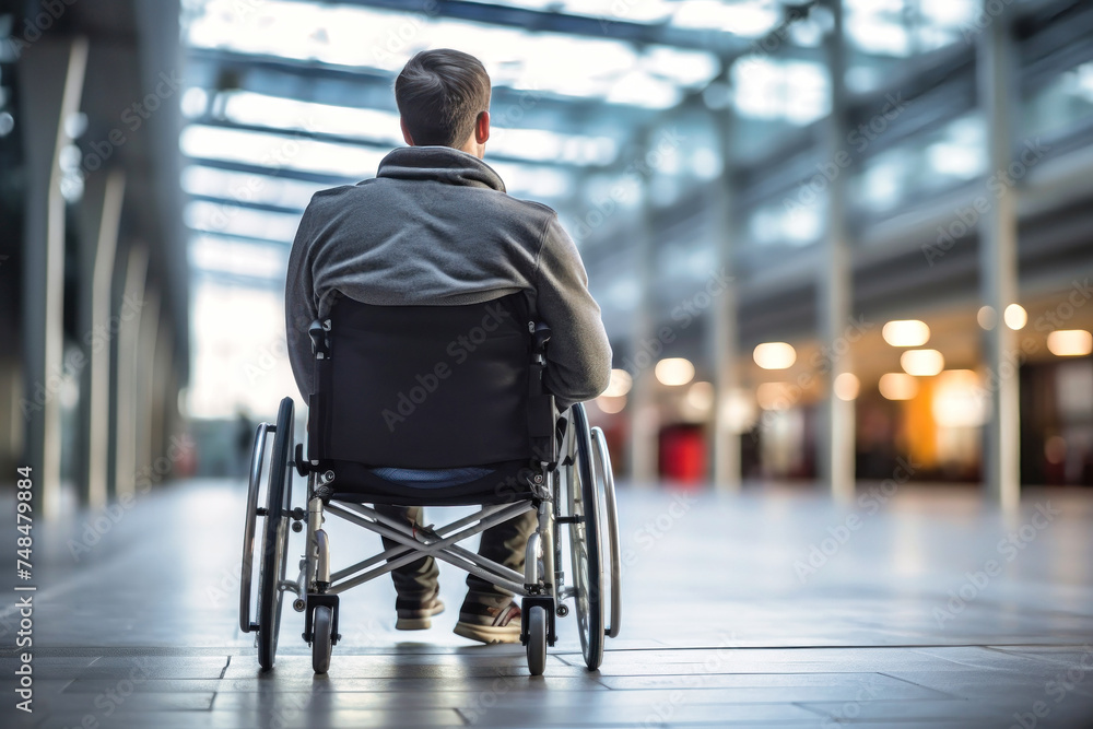 Obraz premium Man in Wheelchair in Building