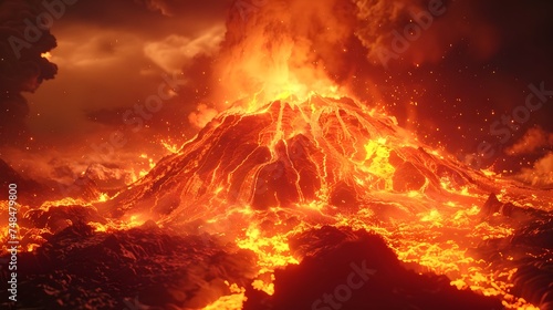 Dynamic Volcanic Eruption with Lava and Fire