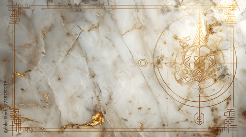 Infuse a sense of mysticism into the marble background by incorporating runic symbols or ancient script. Use a subdued color pal photo