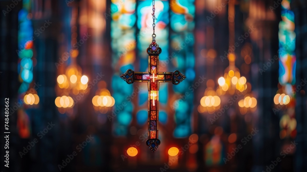 Φωτογραφία Easter Cross at Sunrise: A Symbol of Faith and Resurrection, Reflecting the Ligh