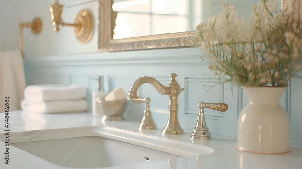 Luxury interior design, bathroom vanity brings elegance and sophistication, Generative Ai

 - obrazy, fototapety, plakaty 