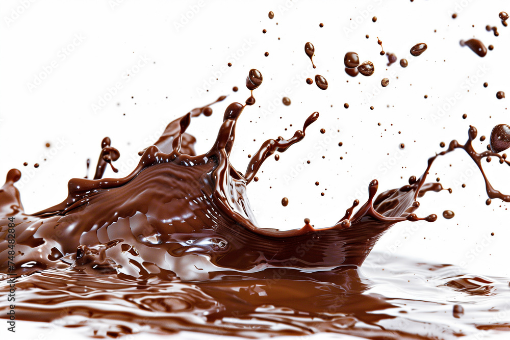 Dynamic chocolate splash background, high-speed studio capture, suitable for gourmet dessert concepts or luxury product advertising with copy space Dynamic chocolate splash background, high-speed studio capture, suitable for gourmet dessert concepts or luxury product advertising with copy space