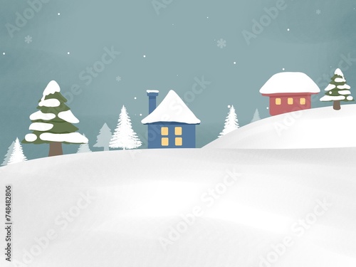winter landscape with houses and trees