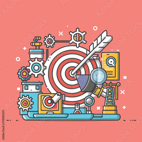 2d vector illustration colorful business , Achieving the goal among many goals with the best proposal and the best results