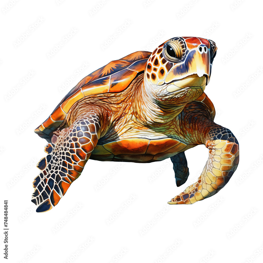 Fototapeta premium Turtle watercolor clipart illustration on transparent background