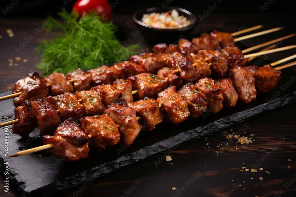 Aromatic Pork skewers raw spices. Cuisine meal. Generate Ai
