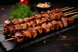 Aromatic Pork skewers raw spices. Cuisine meal. Generate Ai