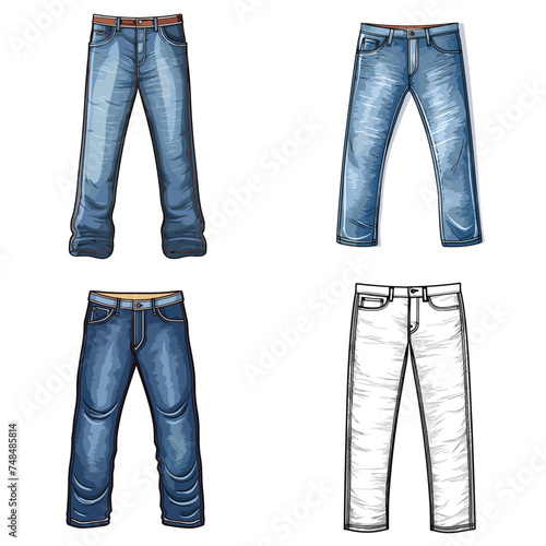 Jeans (Denim Jeans Pants). simple minimalist isolated in white background vector illustration