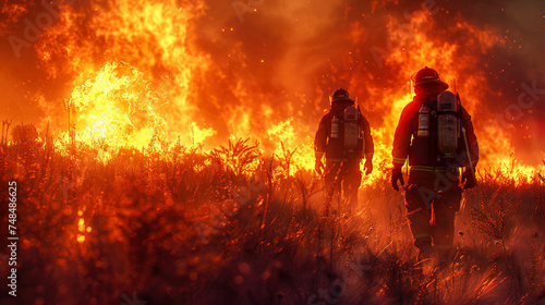 Firefighters fighting a fire in the forest
