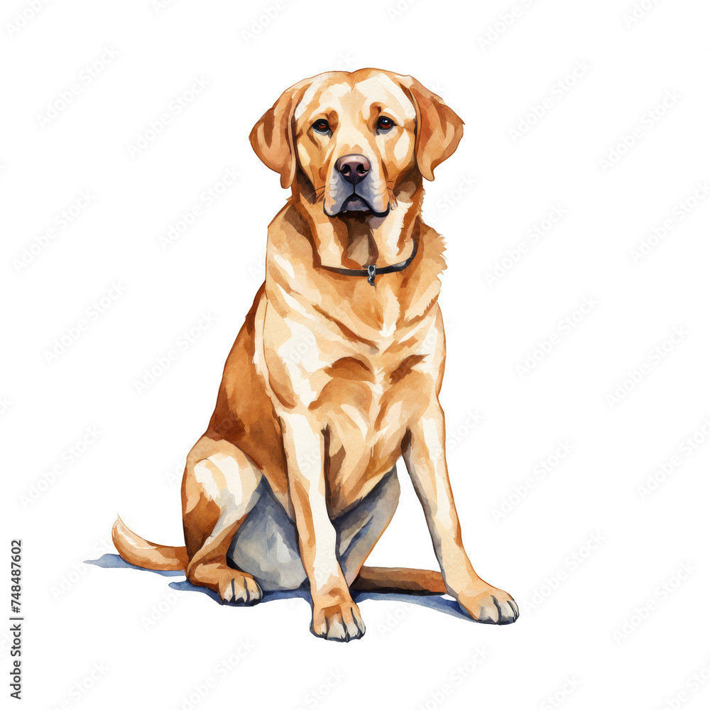 Labrador retriever dog sitting watercolor illustration clipart, cute dog pet