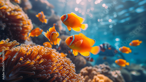 colorful fishes in the coral reef Travel lifestyle, watersport adventure, swim activity on a summer beach holiday in Thailand photo
