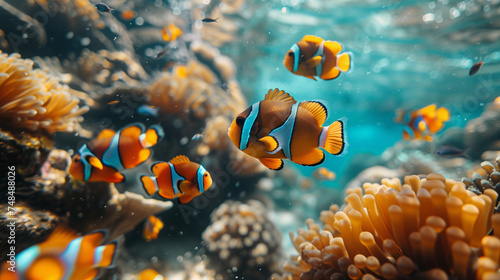 underwater with Nemo fishes in the coral reef Travel lifestyle, watersport adventure, swim activity on a summer beach holiday in Thailand