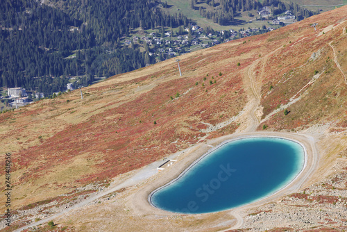 a water reservoir lake above Davos in the swiss mountains