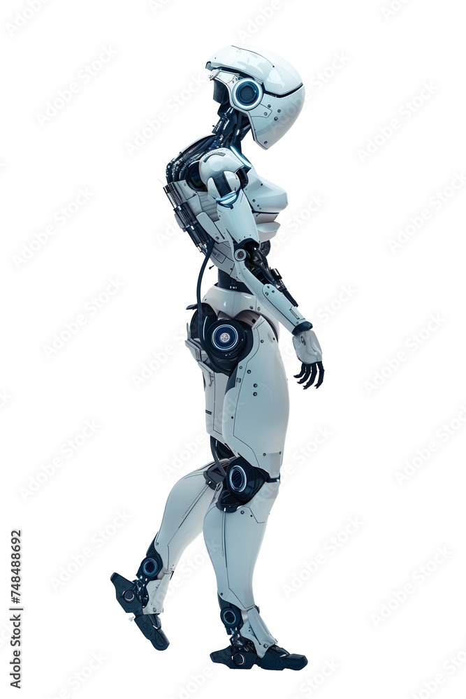 Realistic humanoid robot with the white background. AI Generative.