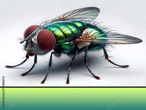 3D illustration of a Green Bottle Fly rubbing hands on a white background, Blue Bottle Fly or Common House Fly depicted in a 3D rendered illustration, Lucilia Sericata "Common Green Bottle Fly