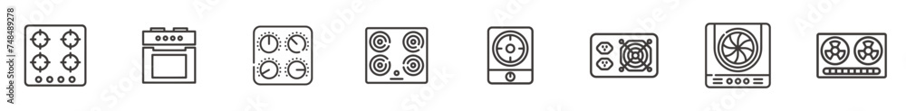 Stove, cooktop, oven related editable flat icons set isolated on white background. Stove, cooktop, oven related editable flat icons set isolated on white background.